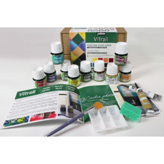 Pebeo Vitrail Glass Painting Collection Set 10 x 45ml Solvent Based Paint 758421